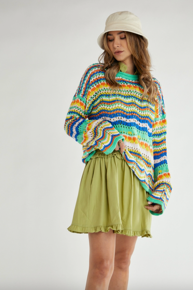 Nina Multi Color Wave Pattern Sweater Green